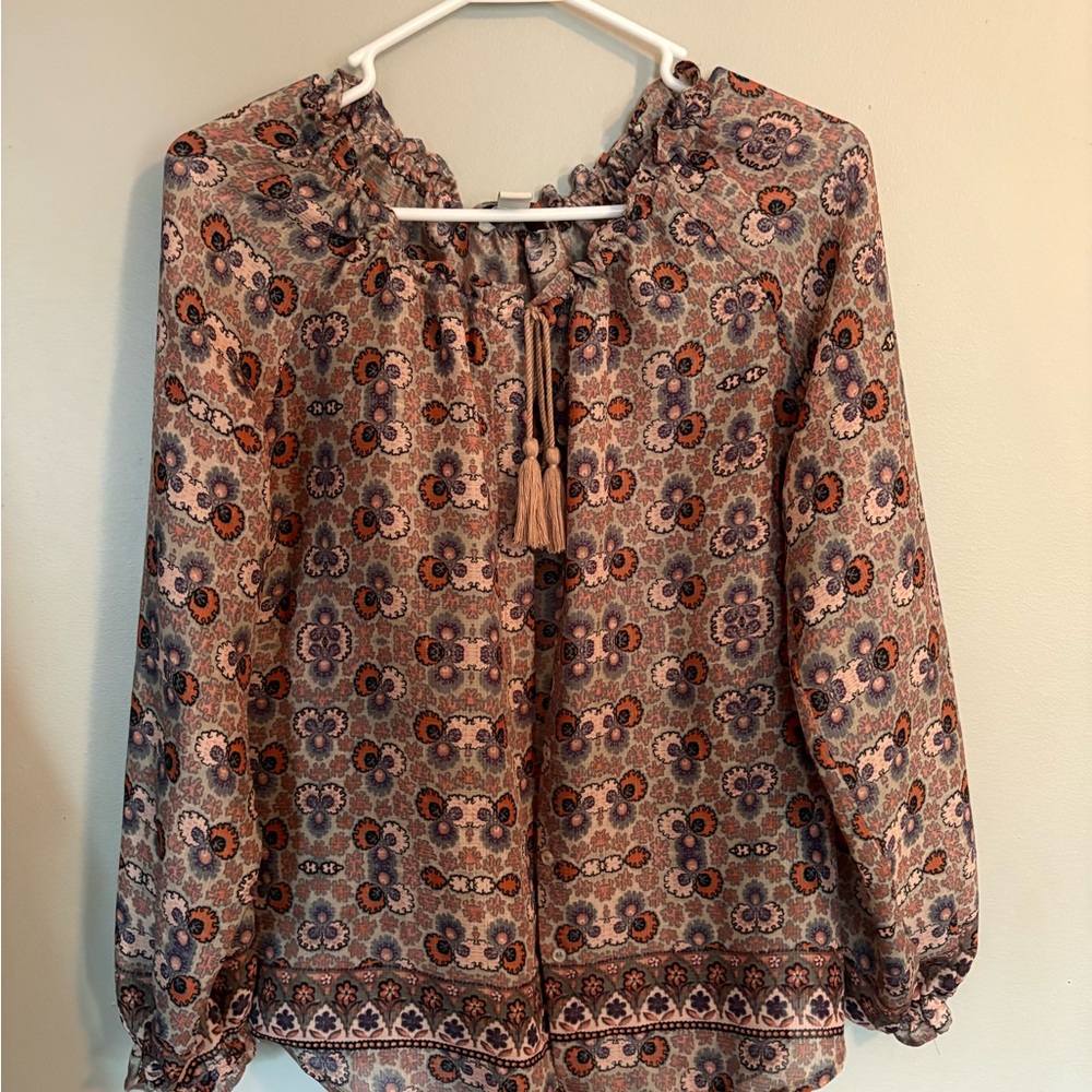 Vintage America Tie Front 3/4 Sleeve Blouse